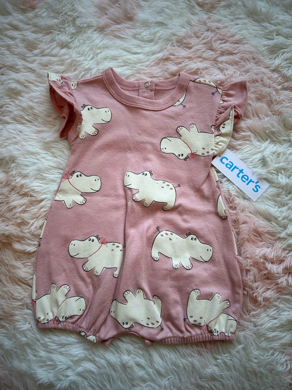 Carter's Dusty Pink Hippo Print Kids Romper